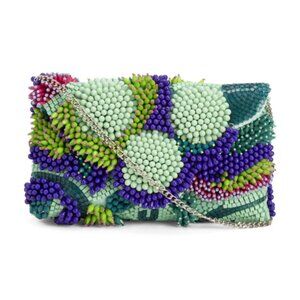 MADE IN INDIA Beaded Botanical Clutch Bag